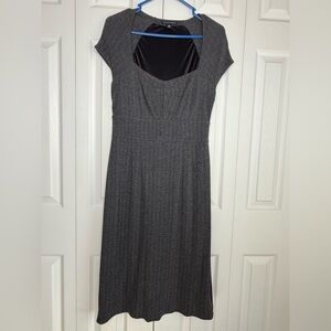 Banana Republic Sheath Dress Grey Tweed Square Neck Cap Sleeve Women's Midi Sz 8